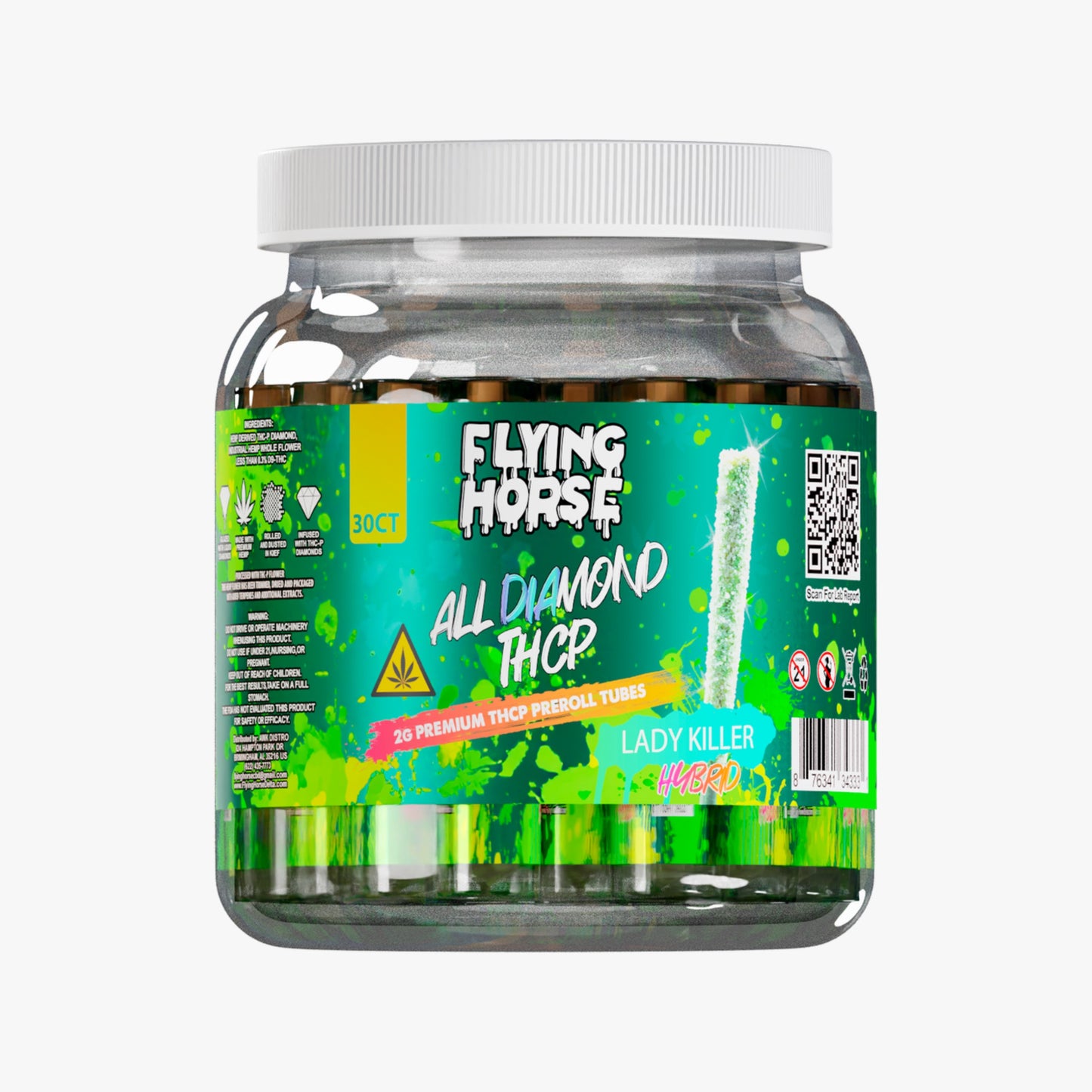 FLYING HORSE ALL DIAMOND THCP TUBE PREROLL 30CT/JAR