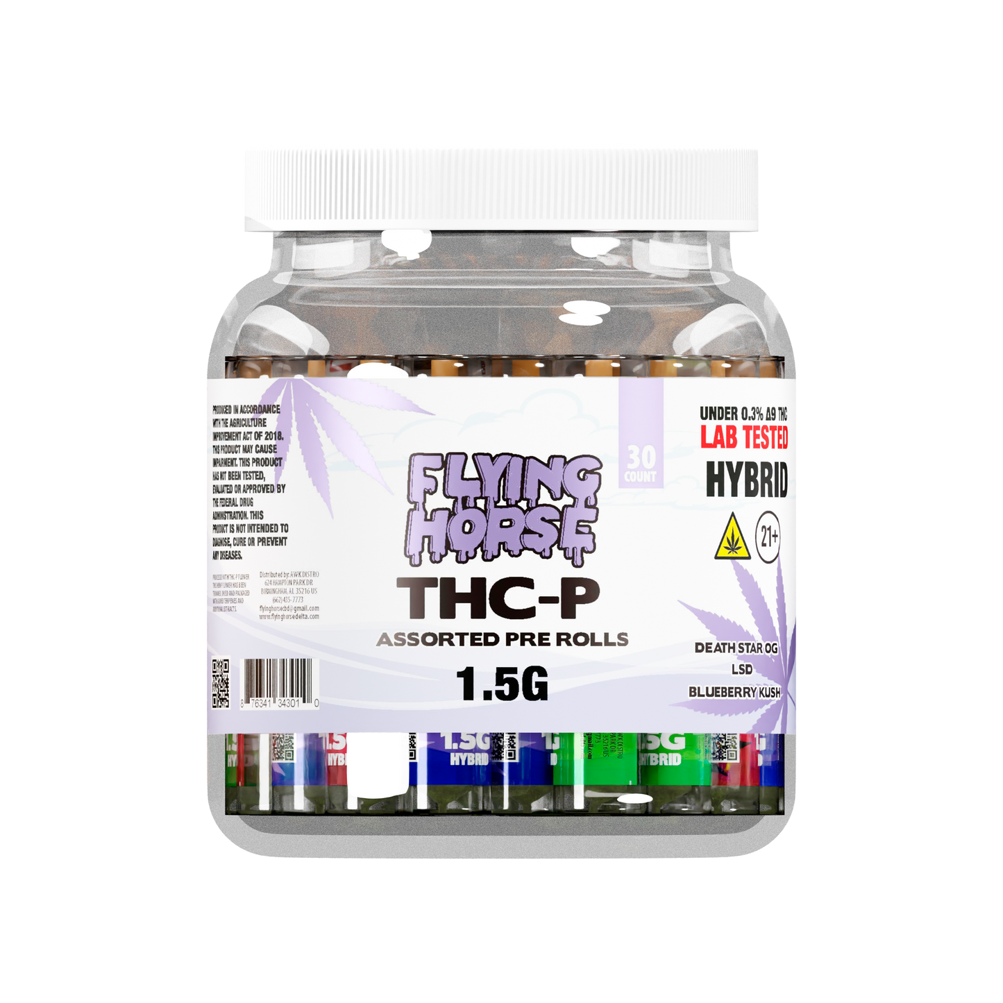 FLYING HORSE THCP 1.5G TUBE PREROLL 30CT/JAR