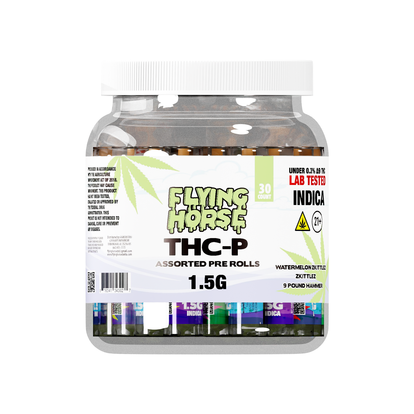 FLYING HORSE THCP 1.5G TUBE PREROLL 30CT/JAR