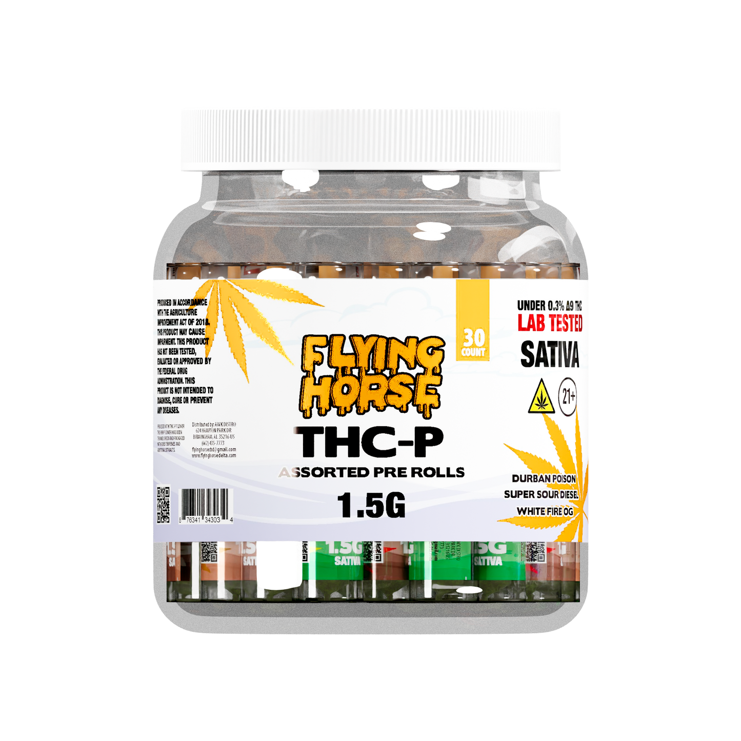 FLYING HORSE THCP 1.5G TUBE PREROLL 30CT/JAR